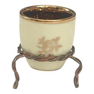 Vintage JSK Czech Porcelain Egg Cup Gold Interior w/ Metal Holder Stand